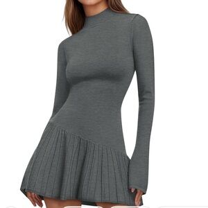 Women's Sweater Dress Long Sleeve Mock Neck Dress
